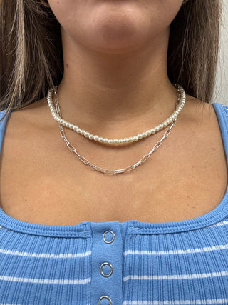 Pearl & Link Chain Layer Necklace Stack
