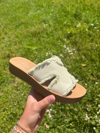 Corky’s Hold Please Sandals- Sand Frayed