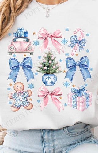 Blue & Pink Bow Christmas T-Shirt