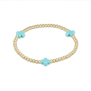 Egirl Signature Cross Gold Pattern 3mm Bead Bracelet - Turquoise