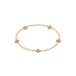 Egirl Signature Cross Small Gold Pattern 2mm Bead Bracelet - Pink