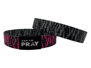 Tap To Pray™ Wristbands - Tree Bark Camo Pink & Grey