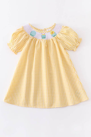 Yellow Plaid Chicken Smocked Dress