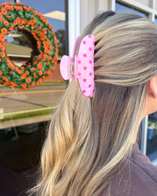 Lulu Mac Claw Clip - Pink/Hot Pink Dot