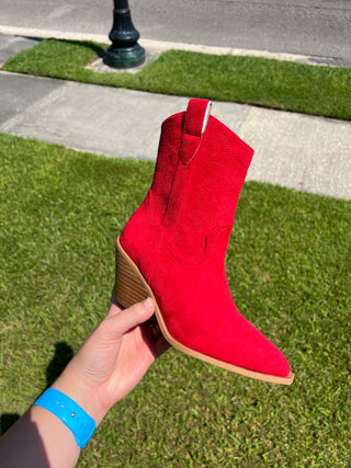 Corky’s Rowdy Red Suede Booties