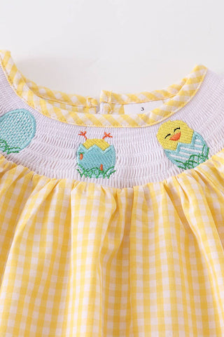 Yellow Plaid Chicken Smocked Dress