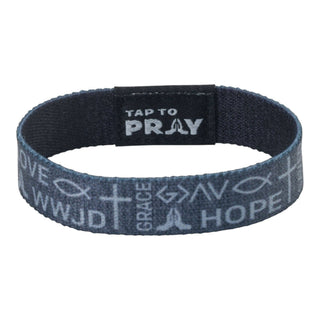 Tap To Pray® Wristband – Symbols of Faith - Grey