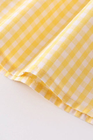 Yellow Plaid Chicken Smocked Dress