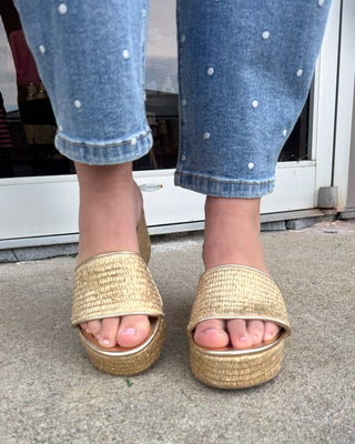 Jack Rogers Bay Mid-Wedge - Metallic Raffia