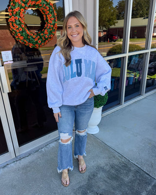 Lulu Mac Sweatshirt - Heather Grey/Blue Multi Stitch