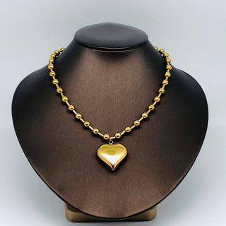 Large Heart Charm18K Gold Plated Steel Necklace - FGS