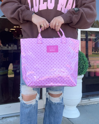 Lulu Mac Tote Bag - Light Pink/Hot Pink Dot