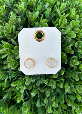 White Acetate Round Stud Earrings