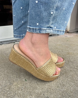 Jack Rogers Bay Mid-Wedge - Metallic Raffia