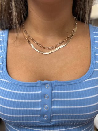 Paper Clip & Herringbone Chain Layer Necklace Stack