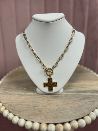 Hammered Cross Toggle Necklace