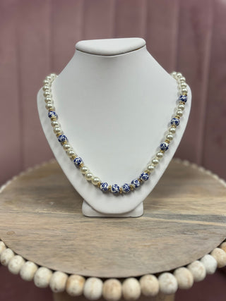 Blue And White Pearl Necklace