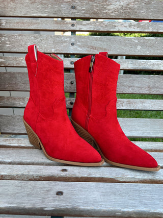 Corky’s Rowdy Red Suede Booties