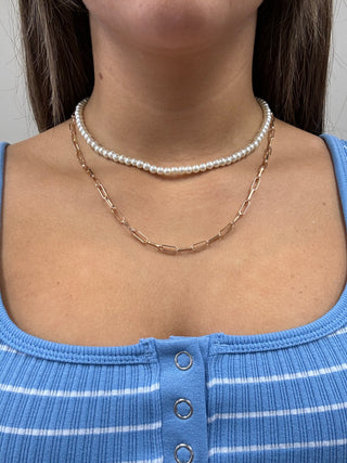 Pearl & Link Chain Layer Necklace Stack