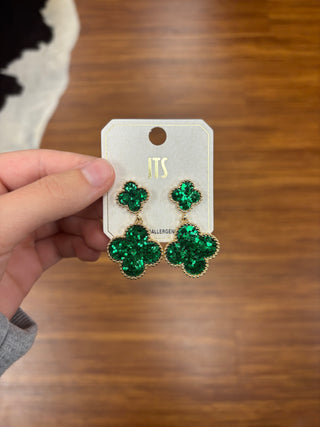 2 Sequin Clover Drop Earrings