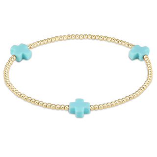 Enewton Signature Cross Gold Pattern 2mm Bead Bracelet-Turquoise