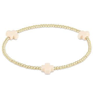 Enewton Signature Cross Gold Pattern 2mm Bead Bracelet-Off White