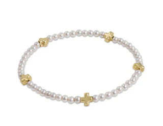 Enewton Signature Cross Small Pearl Pattern 3mm Bead Bracelet - Gold