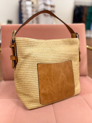 Natural Straw Topzip Hobo Bag