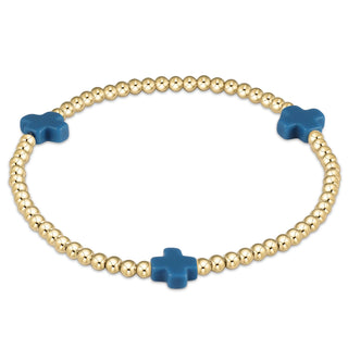 Enewton Signature Cross Gold Pattern 2MM Bead Bracelet- Cobalt