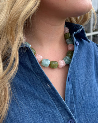 Harper Chunky Beaded Necklace - Blush & Sage
