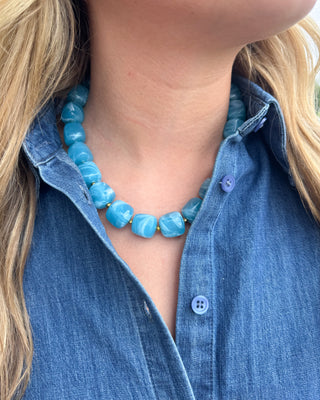 Harper Chunky Beaded Necklace - Ocean Blue