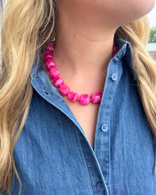 Harper Chunky Beaded Necklace - Fuchsia