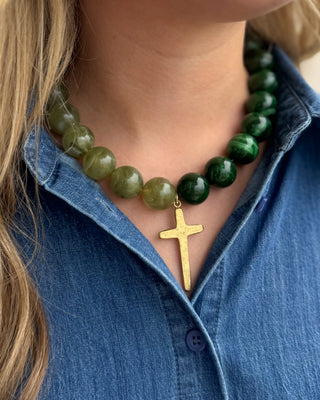 Evergreen Cross Necklace - Olive & Forest