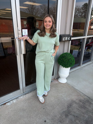 Simply Southern Pintuck Lounge Pants for Women in Sage