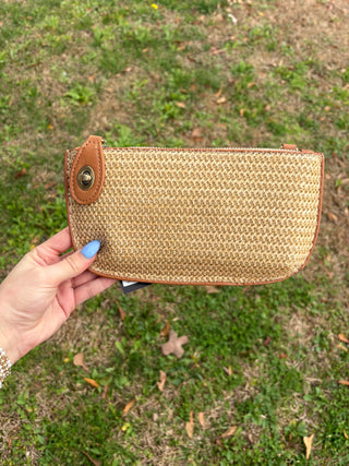 Solid Straw Mini Wristlet Crossbody - Tan