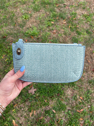 Blue Straw Mini Crossbody Wristlet Clutch