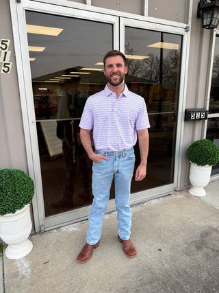 Simply Southern Mens Polo Shirt - Purple & Blue Stripe