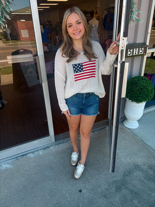 Simply Southern Open Knit Flag Sweater