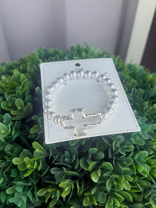 Cross & Textured Metal Ball Bracelet