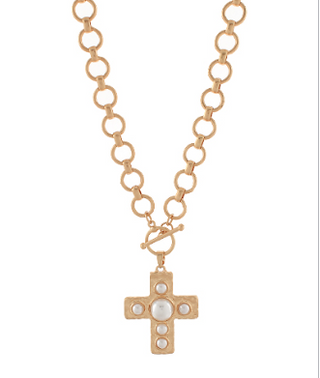 Cross & Linked Circle Chain Necklace
