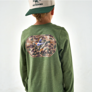 Burlebo Youth Long Sleeve Tee - Ducks Flying In - Heather Olive