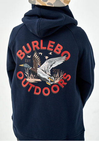 Burlebo Youth Fleece Hoodie - Old School Duck Hunt - Navy