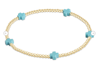 Enewton Signature Cross Small 2MM Gold Bracelet - Turquoise