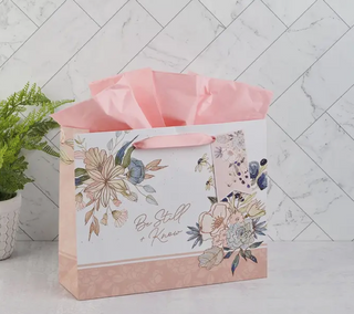 Gift Bag Landscape Pink/Blue Floral Be Still Ps. 46:10