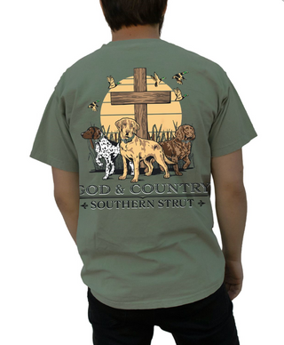 Southern Strut God And Country Hunting Dog Faith Companions Tee