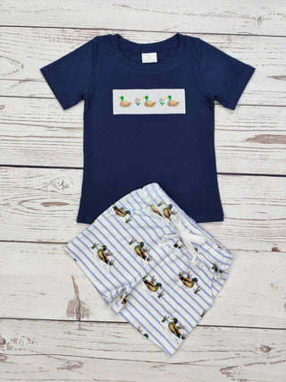 Boys Duck Appliqué Top Shorts Outfits