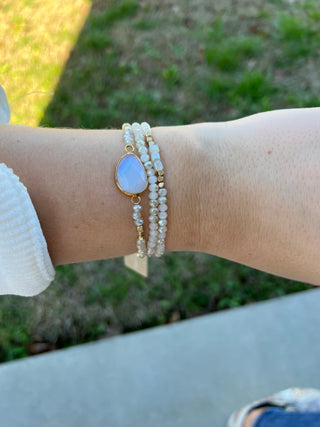 Hexagon Stone & Bead Bracelet