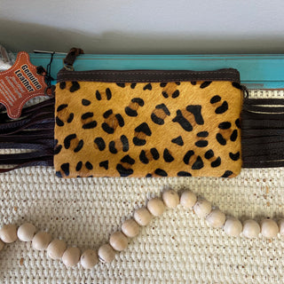 Cheetah Print Fringe Clutch/Crossbody Handbag