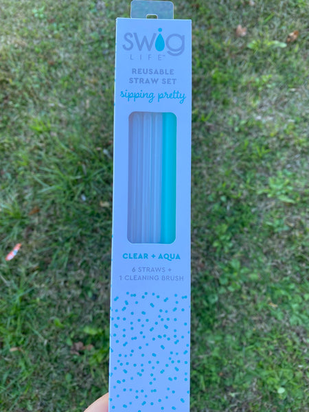 Swig Clear/Aqua Reusable Straw Set